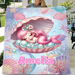 Treasure Baby Mermaid Custom Blanket - Personalized Mermaid - Gift For Mermaid lovers
