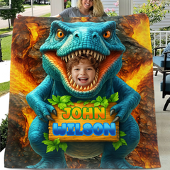Personalized Name Custom Face Custom Dinosaur Shell Blanket