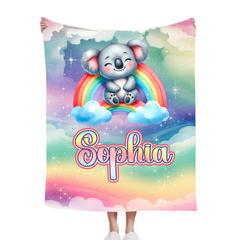 The Dreaming Koala On The Rainbow Custom Blanket - Personalized Name - Start The School Season