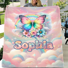 Customized Colorful Butterfly Blanket - Personalized Name - Gift For Butterfly Lovers