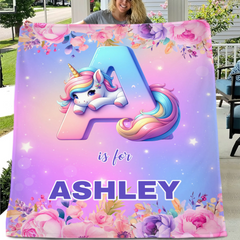 Flower Unicorn Custom Blanket - Personalized Initial and Name - Fashionable Items