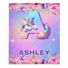 Flower Unicorn Custom Blanket - Personalized Initial and Name - Fashionable Items