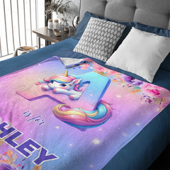 Flower Unicorn Custom Blanket - Personalized Initial and Name - Fashionable Items