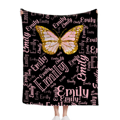 Flashing Butterfly Custom Blanket - Personalized Name And Color - Exquisite Gift for Butterfly Lovers