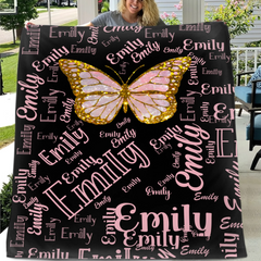 Flashing Butterfly Custom Blanket - Personalized Name And Color - Exquisite Gift for Butterfly Lovers