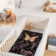 Flashing Butterfly Custom Blanket - Personalized Name And Color - Exquisite Gift for Butterfly Lovers