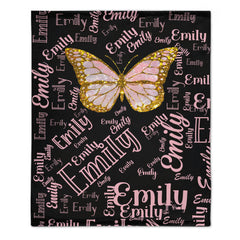Flashing Butterfly Custom Blanket - Personalized Name And Color - Exquisite Gift for Butterfly Lovers