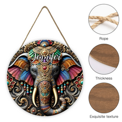 Customized Elephant Door Plate - Personalized Name Wooden Sign - Exquisite Decoration