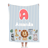 Customized Animal Pattern Colorful Vertical Stripe Blanket - Personalized Name - Gifts For Child