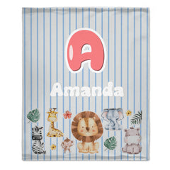 Customized Animal Pattern Colorful Vertical Stripe Blanket - Personalized Name - Gifts For Child