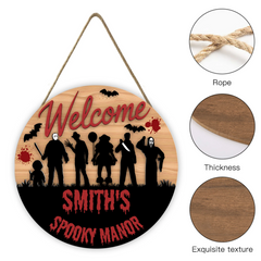 Silhouette Horror Customized Door Plate - Personalized Text Wooden Sign
