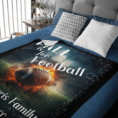 Custom Fall Football Blanket - Personalized Autumn Sports Throw - Teen Boys Gift for Football Fans