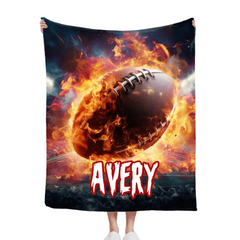 Custom Football Name Blanket – Personalized Flaming Football Wall Art – Gift for Football Fans