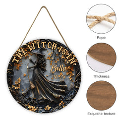 "The Witch Is In" Customized Wooden Sign - Personalized Name - Halloween decorations