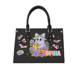 Bows Ghost Custom Halloween Tote Bag - Personalized Name Tote Bag - Halloween Celebration