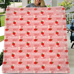 🍓Customized Strawberry Blanket - Personalized Name Toddler Blanket - Gift for Baby Girl, Kids