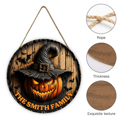 Witch Pumpkin Family - Personalized Name Wooden Sign - Gifts For Family and Halloween Enthusiasts