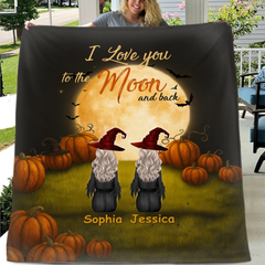 🧙♀️I Love You To The Moon And Back - Personalized Halloween Witches Blanket - Halloween Gifts, Gifts For Besties