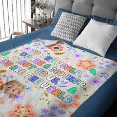 You Are the World Quote Custom Blanket - Personalized Cartoon Character Images and Names - Warm Gift