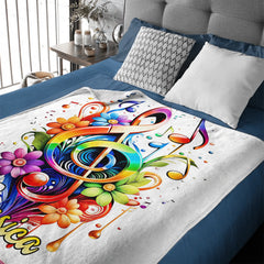 🎵Customized Colorful Clef With Leaves Blanket - Personalized Name - Gifts For Music Lovers