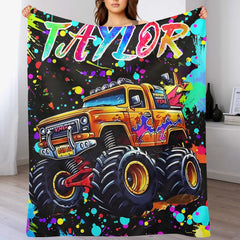 Custom Name Monster Truck Splatter Blanket – Fun Gift for Truck Lovers & Kids