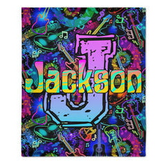 🎸Customized Black Neon Music Notes & Guitars Blanket - Personalized Name - Gifts For Rockstars, Music Lovers