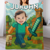 Custom Pixel Gamer Blanket - Personalized Minecraft Style Throw Blanket - Gift for Children