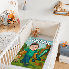 Custom Pixel Gamer Blanket - Personalized Minecraft Style Throw Blanket - Gift for Children