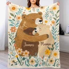Customized Family Bear Flower Blanket - Personalized Name - Warm Gifts For Family Members