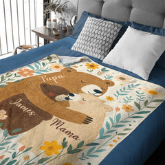 Customized Family Bear Flower Blanket - Personalized Name - Warm Gifts For Family Members