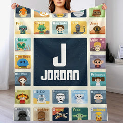Custom Star Wars Alphabet Blanket - Personalized Cartoon Character Name Blanket - Gift for Kids