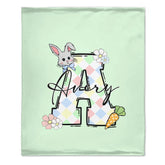 Custom Bunny Alphabet Blanket - Personalized Rabbit Initial Name Throw - Gift for Kids & Girls