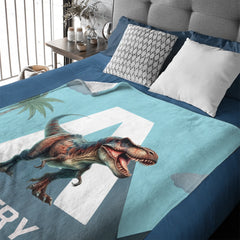 Custom Dinosaur Initial Blanket - Personalized Dino Name Throw Blanket - Gift for Kids