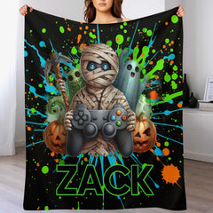 Custom Gamer Mummy Blanket - Personalized Halloween Gaming Throw Blanket - Gift for Teens