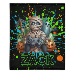 Custom Gamer Mummy Blanket - Personalized Halloween Gaming Throw Blanket - Gift for Teens