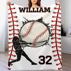 Customized Baseball Design Soft Blanket - Personalized Color And Name - Gifts for Athlete, Baseball Enthusiast