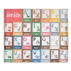 Custom Alphabet Blanket - Personalized Zoo Animal ABC Baby Throw Blanket - Gift for Newborns and Children