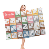 Custom Alphabet Blanket - Personalized Zoo Animal ABC Baby Throw Blanket - Gift for Newborns and Children