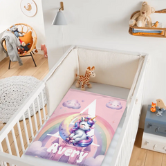 Customized Rainbow Unicorn Kids Blanket - Personalized Initial and Name - Magical Gift For Kids