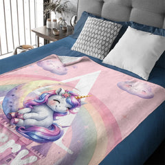 Customized Rainbow Unicorn Kids Blanket - Personalized Initial and Name - Magical Gift For Kids