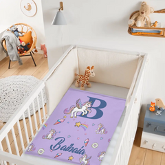 Custom Unicorn Initial Blanket - Personalized Letter & Name Kids Throw - Gift for Girls