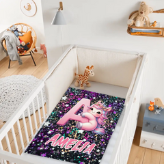 Custom Unicorn Blanket - Personalized Unicorn Initial Throw Blanket - Gift for Girls, Kids