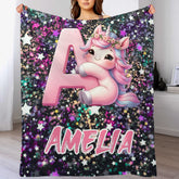 Custom Unicorn Blanket - Personalized Unicorn Initial Throw Blanket - Gift for Girls, Kids