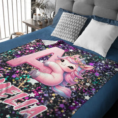 Custom Unicorn Blanket - Personalized Unicorn Initial Throw Blanket - Gift for Girls, Kids