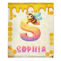 Custom Bee Blanket - Personalized Bumblebee Initial Name Blanket - Gift for Children