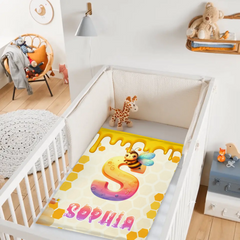 Custom Bee Blanket - Personalized Bumblebee Initial Name Blanket - Gift for Children