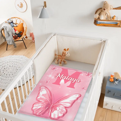 Pink Butterfly Pattern Name Custom Initials Custom Girl Blanket - A Gift For Girls