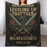 Dragon and Dice Design Customized Flannel Throw Blanket - Personalized Name and Date - Anniversary Gift for Gamers