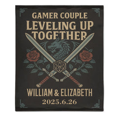 Dragon and Dice Design Customized Flannel Throw Blanket - Personalized Name and Date - Anniversary Gift for Gamers