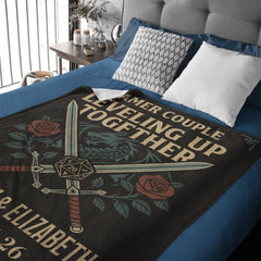 Dragon and Dice Design Customized Flannel Throw Blanket - Personalized Name and Date - Anniversary Gift for Gamers